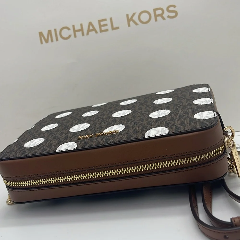 MICHAEL KORS Jet Set Large East West Zip Printed Logo Crossbody Bag Luggage  NWT